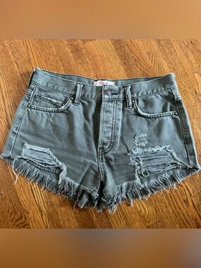Loving Good Vibrations Cutoffs Distressed Olive Green Women’s Denim Shorts